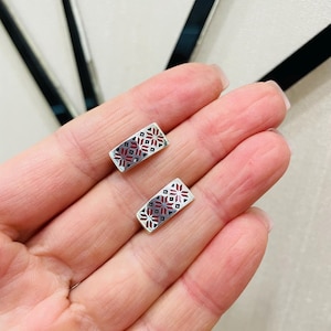 Ukrainian ornament Vyshyvanka silver 925 earrings Traditional pattern jewelry Ethnic style decor earrings with enamel Gift from Ukraine