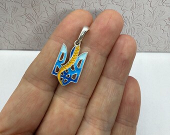 Tryzub Sterling Silver Pendant 925. Ukrainian Trident Necklace with enamel. Ukrainian trident jewelry. Gift from Ukraine