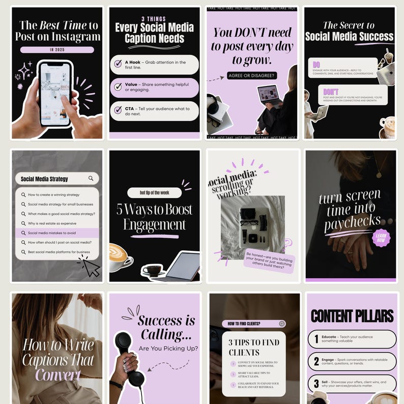 Viral Aesthetic Carousel Templates for Instagram and Tiktok, Editable ...