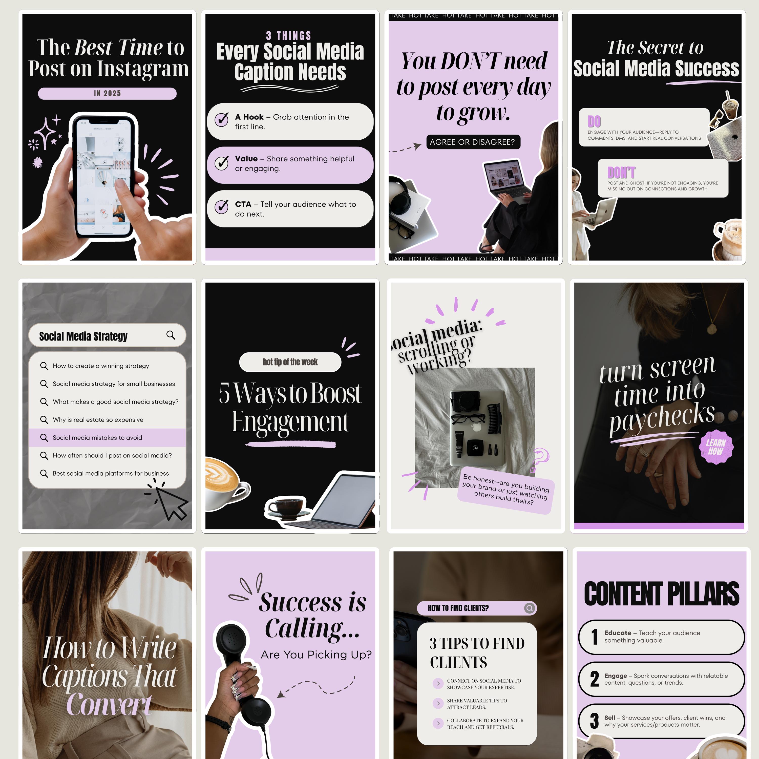 Viral Aesthetic Carousel Templates for Instagram and Tiktok, Editable ...