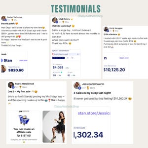 Real customer reviews and revenue screenshots from Stan store, showing successful Instagram Growth and first sales. Evidence of a high-converting Content Strategy in action.