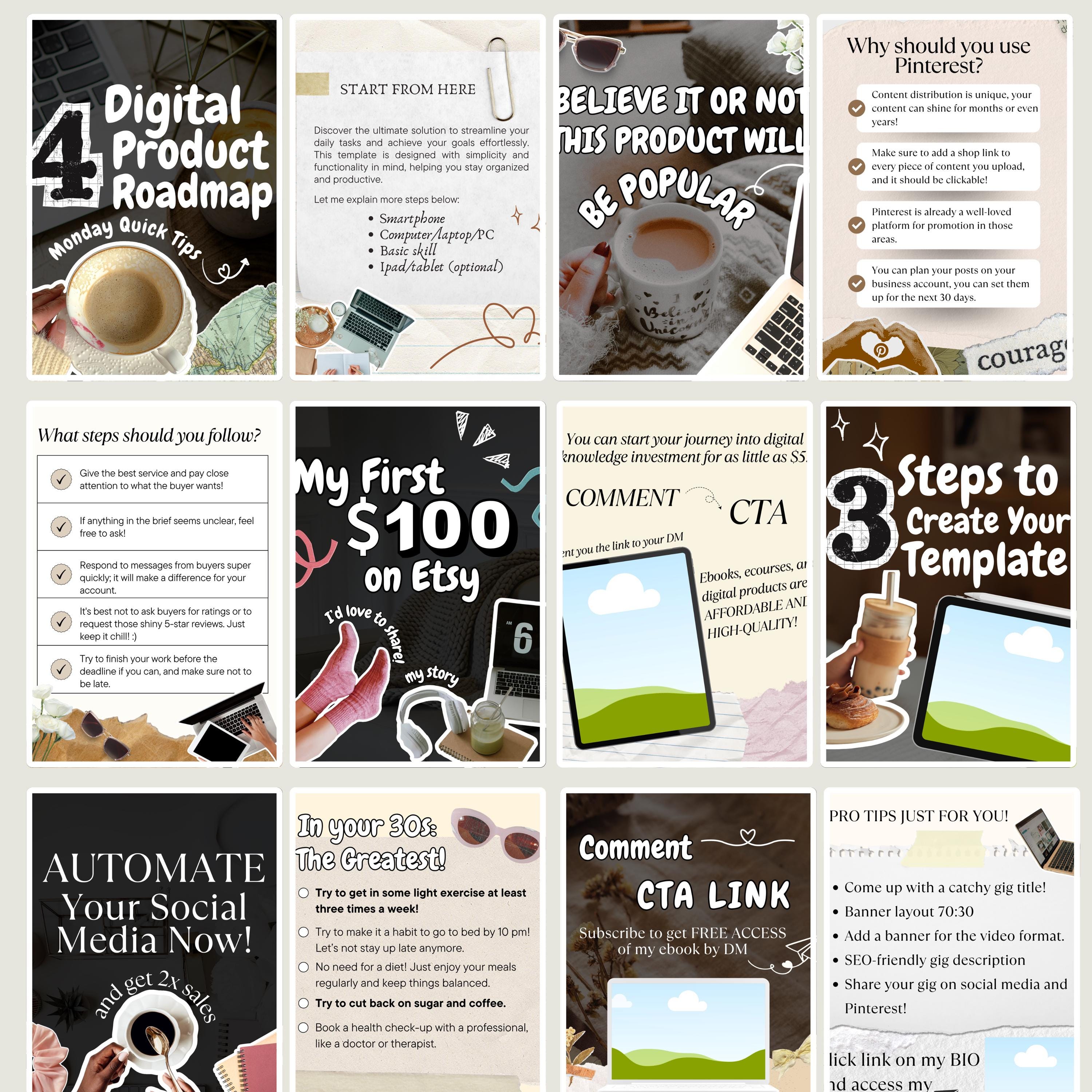 Viral Aesthetic Carousel Templates for Instagram and Tiktok, Editable ...