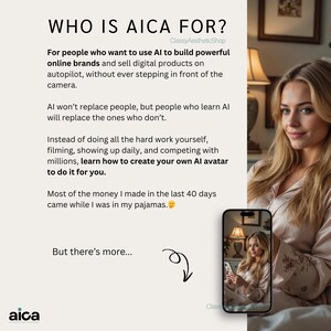 A woman in pajamas using a phone, illustrating how to Start a Business on autopilot. Highlights the Faceless Marketing strategy for building powerful online brands without being on camera.
