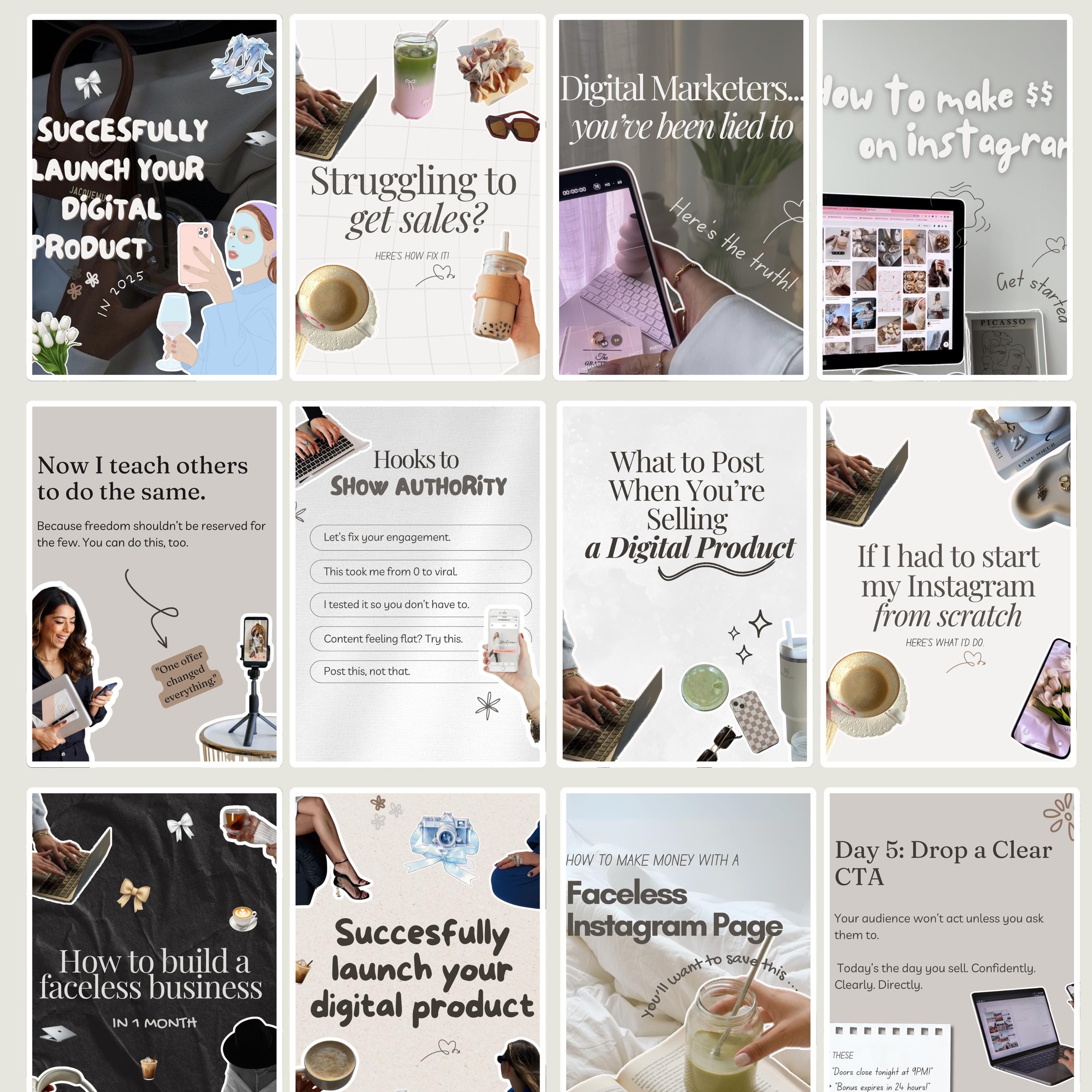 Viral Aesthetic Carousel Templates for Instagram and Tiktok, Editable ...