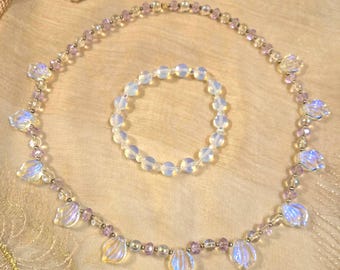 Opal Angel's Wings Necklace Set, Handmade Jewelry, Matching Necklace and Earrings, Gift for Her