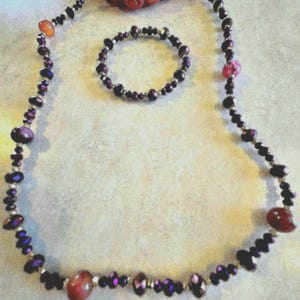 A Purple and Copper Beaded Necklace / Amethyst knotted necklace, Amethyst necklace, Beaded necklace, purple necklace, Choker necklace
