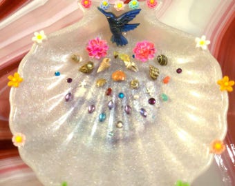 White Seashell Ring Dish, Coastal Jewelry Tray, Trinket Holder