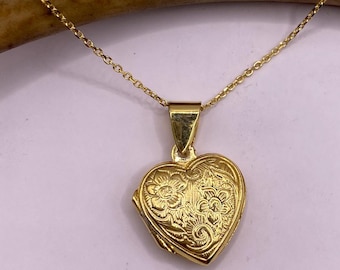 Vintage Herz Foto Locket Halskette: Goldener Sterling Silber Charm