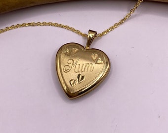 Vintage 9k Gold Filled Herz Medaillon: 'Mum' Gravierte Sterling Silber Halskette