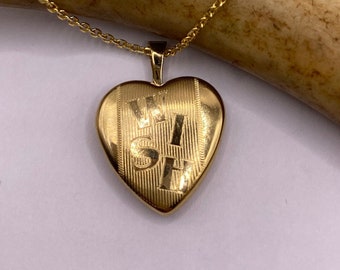 Vintage Gold Filled Heart Locket Necklace: Engraved 'WISH' Photo Pendant
