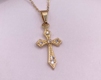 Vintage 9k Gold Filled Tiny Cross on a Gold Filled Chain Necklace