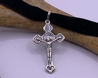 Vintage Sterling Silver Cross Crucifix Black Velvet Choker