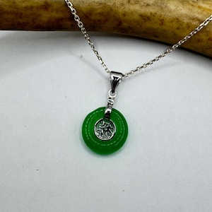 Vintage Green Jade Tiny Pendant Necklace simple everyday layering 925 Sterling Silver Chain
