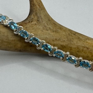 Vintage Blue Topaz Tennis Bracelet: 925 Sterling Silver, 7.5&quot;