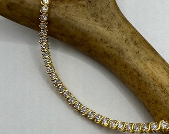 Vintage Gold Tennis Bracelet, CZ Sparkle (Sterling Silver, 7")
