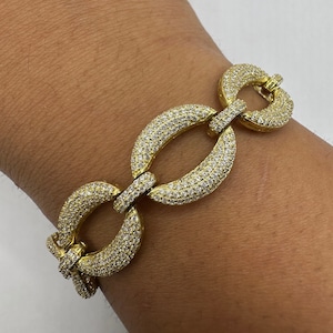 Vintage Gold Bracelet | Cubic Zirconia Gemstone links Set in Golden 925 Sterling Silver | 7.5 Inches
