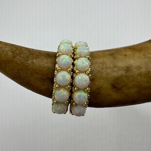 Vintage Opal Hoop Earrings | Tiny White or Blue Fire Opal and CZ Gemstone Dainty Huggie Earrings | 925 Sterling Silver Gold or Silver Finish