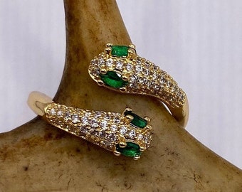 Vintage Gold Snake Ring: Emerald Cubic Zirconia 9k Gold Filled Band