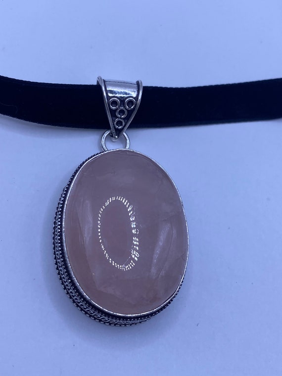 Vintage Pink Rose Quartz Boho Black Velvet Choker… - image 3