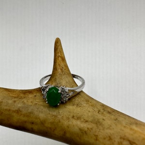 Vintage Silver Green Jade Lucky Cocktail Ring