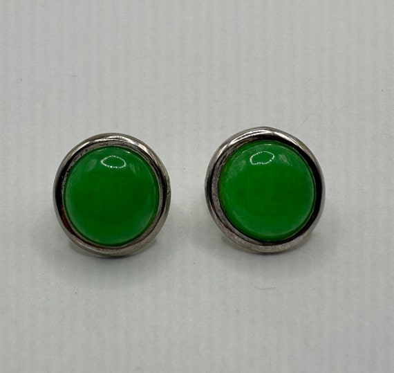 Vintage Gemstone Earrings | Green Jade Crystal Bi… - image 3