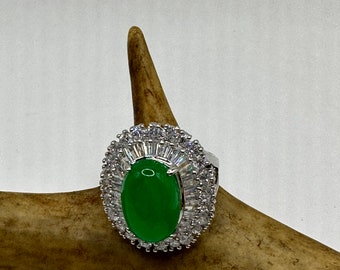 Vintage Silver Green Jade Lucky Cocktail Ring