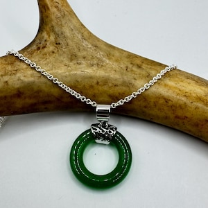 Vintage Grüne Jade Deco Choker Anhänger Halskette - 925 Sterling Silber Kette - Stapeln Halskette Kette