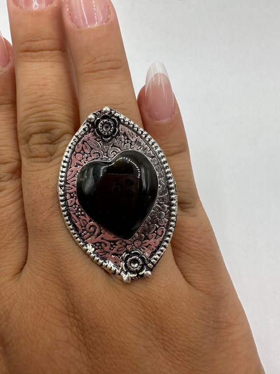 Vintage Black Onyx Heart Statement Ring
