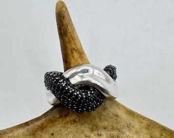 Vintage Black Diamond Crystal Stacking Promise Ring Engagement Wedding Band 925 Sterling Silver
