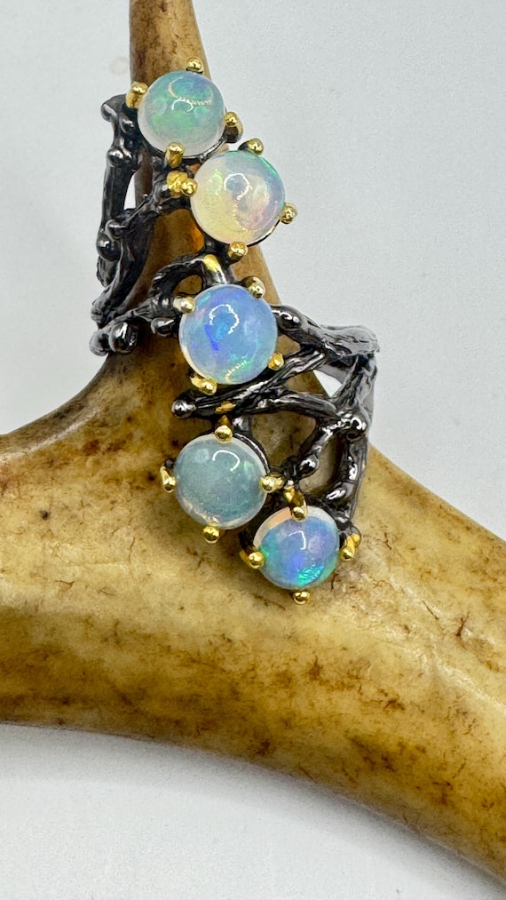 Vintage Fire Opal Statement Ring 925 Sterling Sil… - image 4
