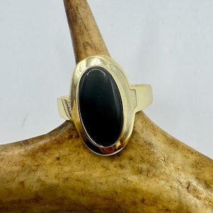 Vintage Black Onyx Cocktail Ring Gold 925 Sterling Silver Band Deco Antique Cocktail Statement ring