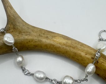 Vintage Pearl Tennis Bracelet: Silvet Stacking Bangle