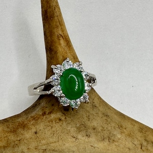 Vintage Silver Green Jade Lucky Cocktail Ring