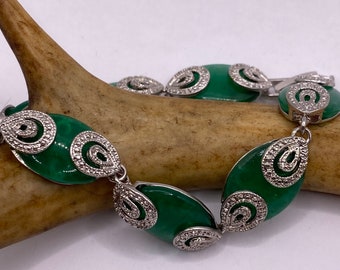 Vintage Green Aventurine Jade Lucky Bracelet Silver Bronze