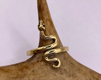 Vintage Bronze Snake Ring, Gold Tone Adjustable (Sizes 6-9)