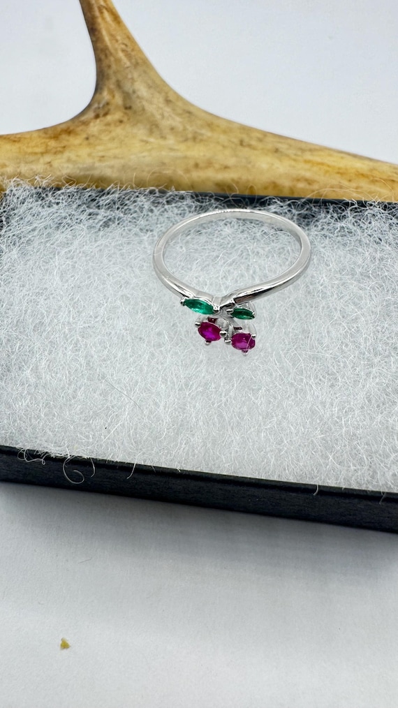 Vintage Sterling Silver Cherry Ring: Ruby & Chrom… - image 4