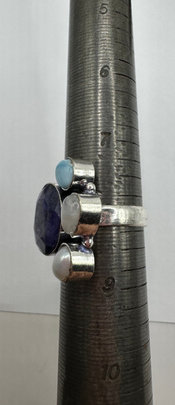 Vintage Raw Blue Sapphire Rainbow Moonstone Ring … - image 7