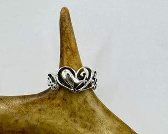 Vintage Heart Stacking Promise Ring - 925 Sterling Silver Band Minimalist Jewelry