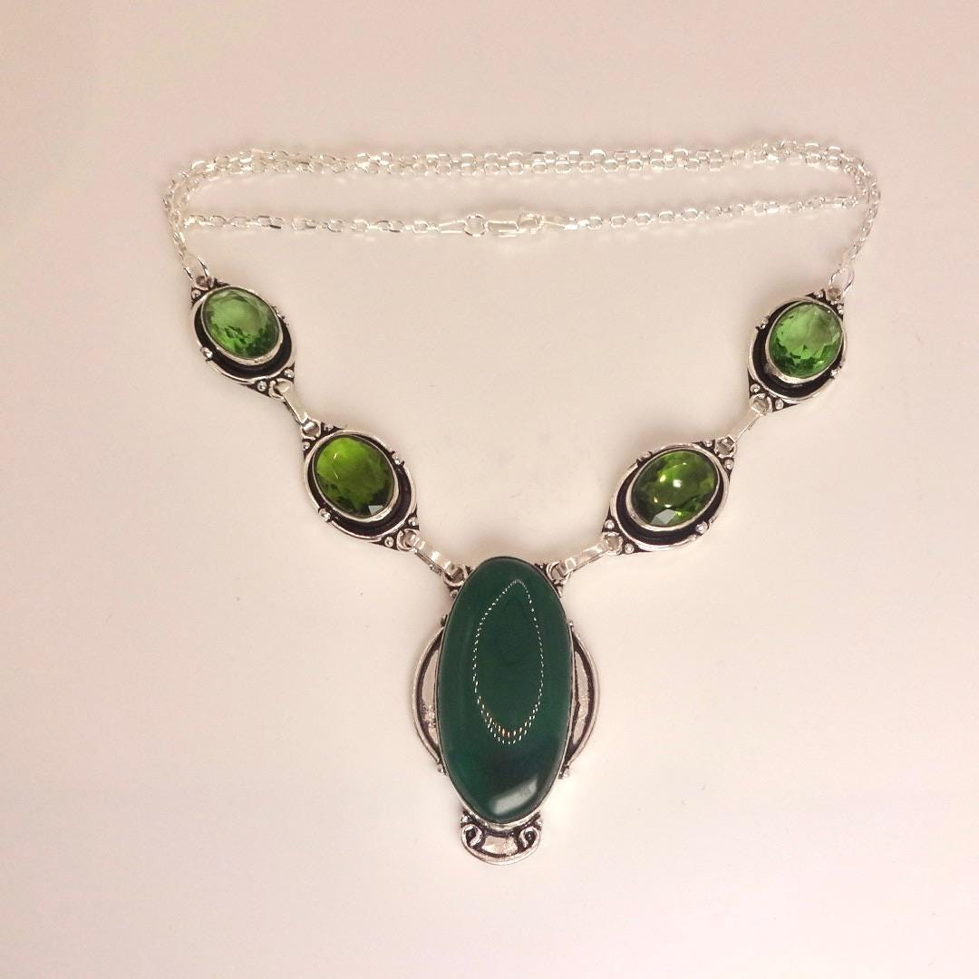 Vintage Green Onyx Peridot Boho Statement Necklace - Etsy