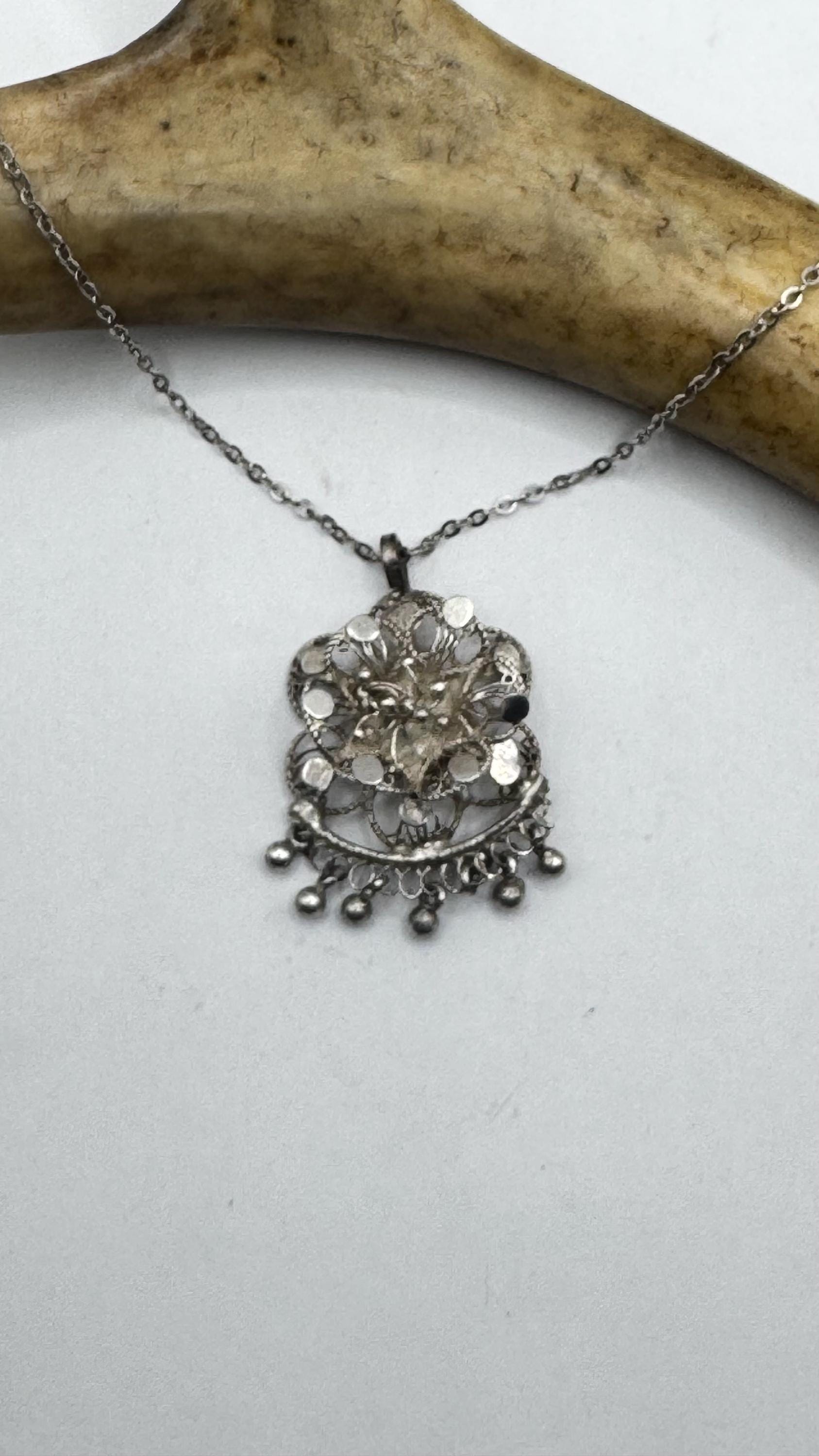 Vintage Filigree Flower Pendant Necklace | 925 Sterling Silver on a ...