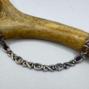 Vintage Tennis Bracelet | Mixed Citrine Amethyst Blue Topaz Peridot Garnet 925 Sterling Silver | Elegant Everyday