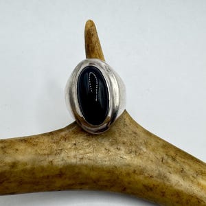 Vintage Black Onyx Cocktail Ring 925 Sterling Silver Band Deco Antique Cocktail Statement ring