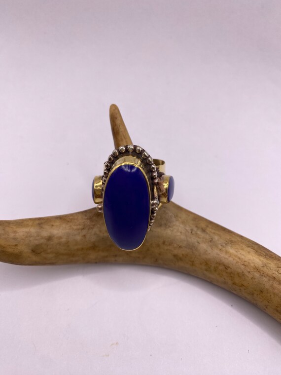 Vintage Gold Bronze Poison Ring | Blue Lapis Lazu… - image 2