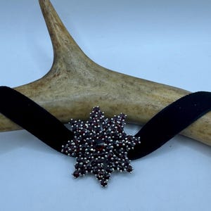 Vintage Deco Garnet Brooch Choker Necklace - Sterling Silver Bohemian Pin