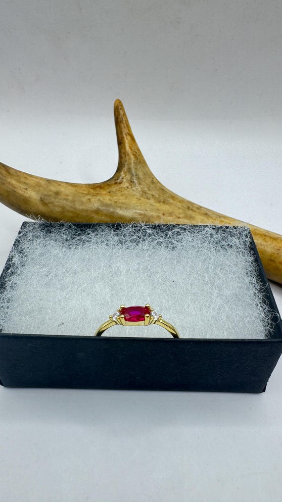 Vintage Tiny Red Ruby Clear Crystal Stacking Ring… - image 9