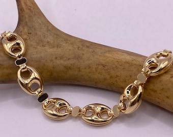 Pulseira de ouro vintage | Corrente de âncora Mariner plana GF 9k para combinar com joias do dia a dia em camadas Pulseira de corrente de ouro robusta e marcante