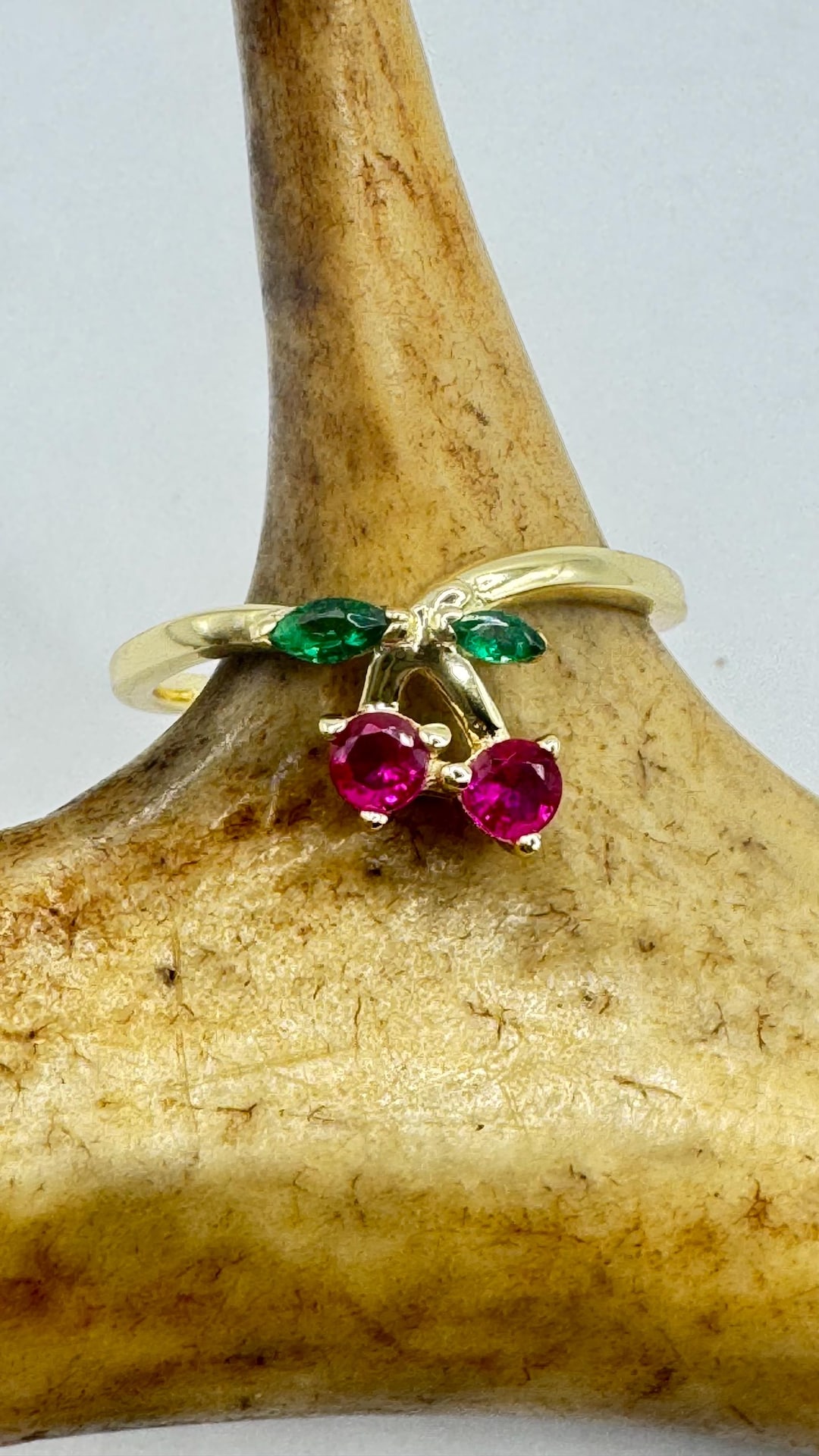 Cherry Rings Vintage Gold Sterling Silver Cherry Ring: Ruby & Chrome Diopside Accent ...