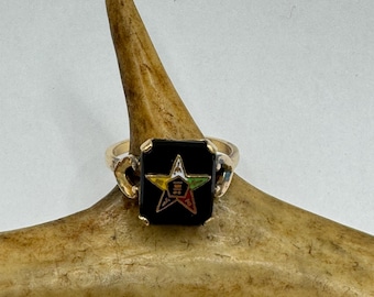 Vintage Gold Filled Eastern Star Ring: Black Onyx Masonic Signet
