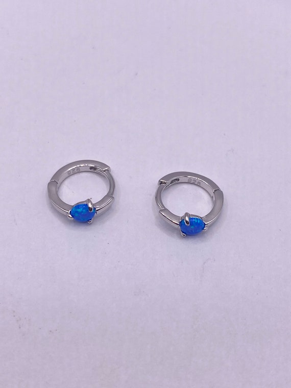 Tiny Silver Earrings | Mini Blue Fire Opal Gemsto… - image 3