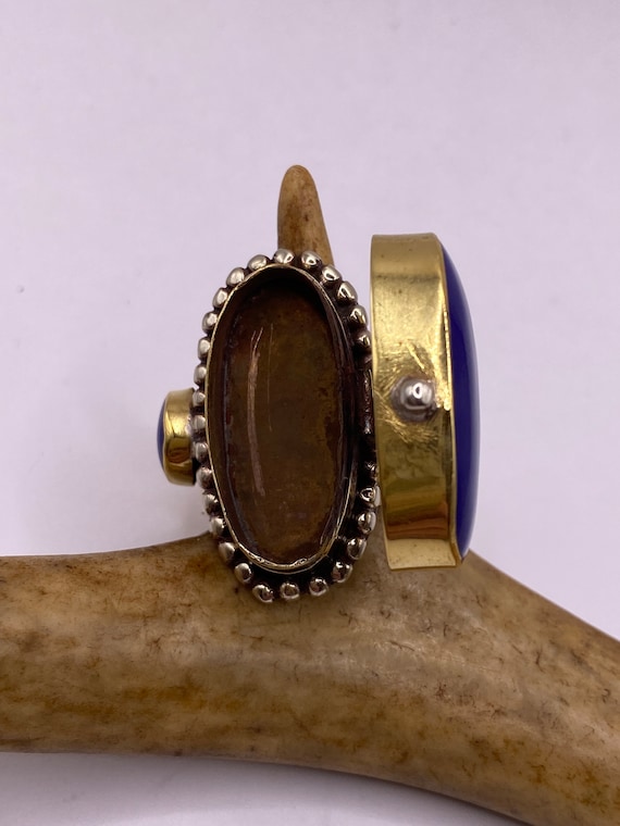 Vintage Gold Bronze Poison Ring | Blue Lapis Lazu… - image 3